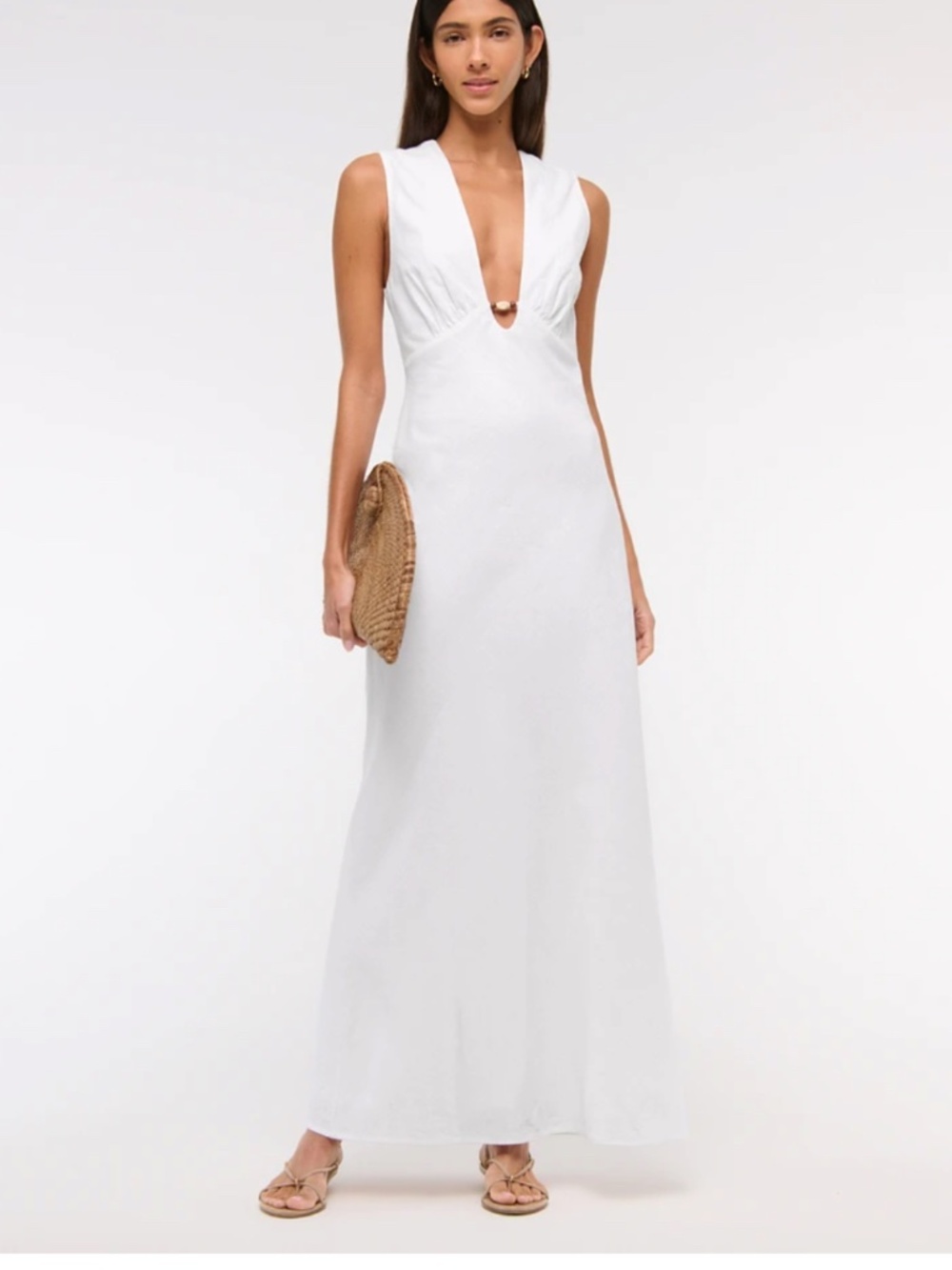 Abercrombie White Beaded Linen Maxi Dress